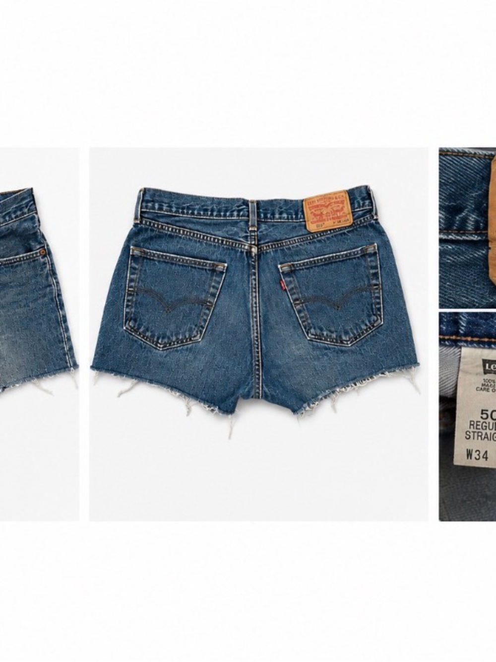 Vintage Levi’s 505 Blue Denim Cutoff Shorts - Made in USA - High Rise Distressed - Picture 2 of 2
